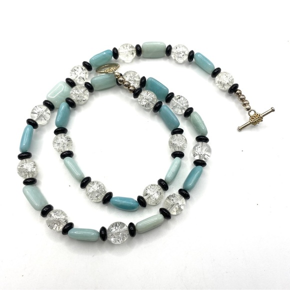 Glass Beads Toggle Clasp Necklace Crackle Glass & Blue Glass Beads - Picture 4 of 5